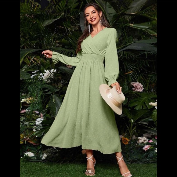 Dresses & Skirts - Swiss Dot Flounce Sleeve Shirred Dress